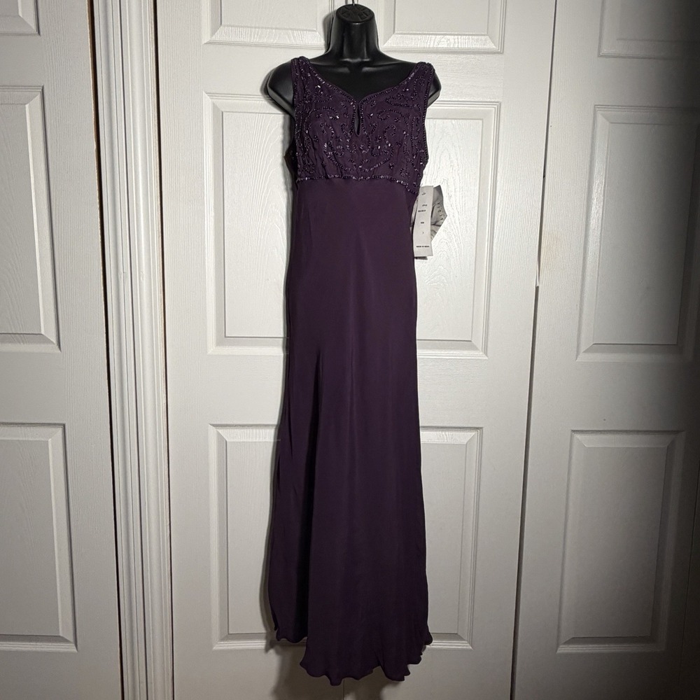 Vintage Nostalgia Y2K Beaded Gown Women L Purple Empire Waist Whimsigoth‎ Maxi